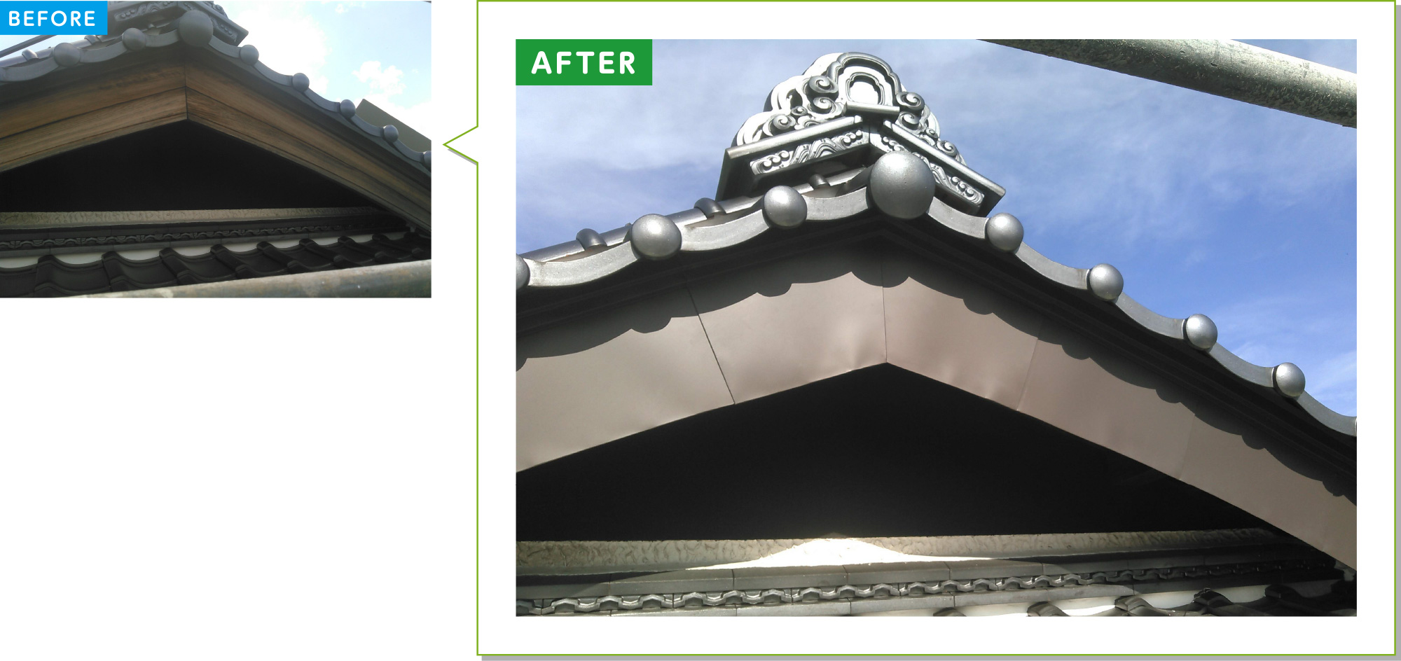 戸建住宅「その他」の施工事例03：曲線の破風をガルバで巻く施工