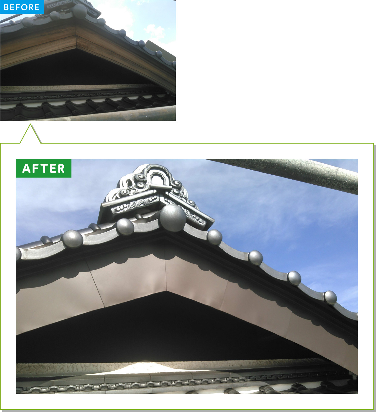 戸建住宅「その他」の施工事例03：曲線の破風をガルバで巻く施工