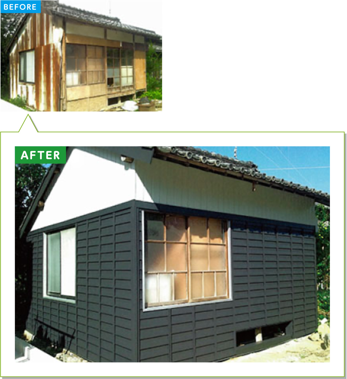 戸建住宅「その他」の施工事例05：古い小屋の外壁をガルバリウムに貼り替え