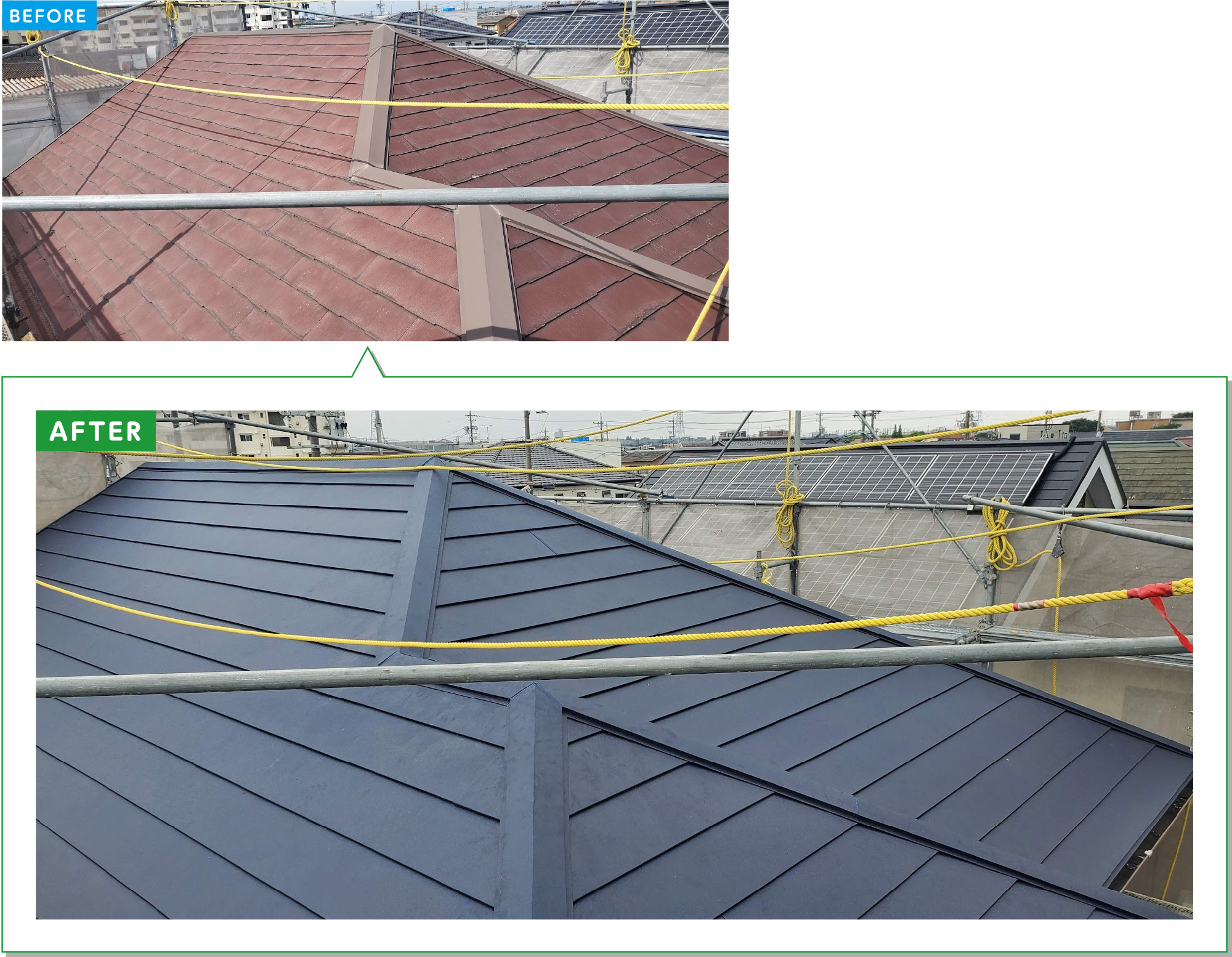 戸建住宅「屋根」の施工事例01：トタンの外壁・屋根をガルバリウム工法に