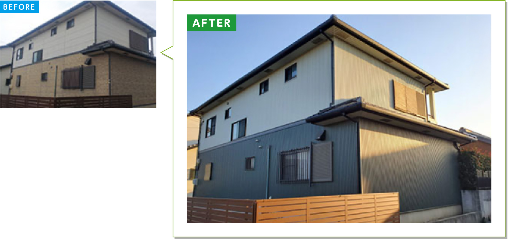 戸建住宅の外壁施工事例06：窯業系サイディングの外壁をガルバリウムカバー工法に