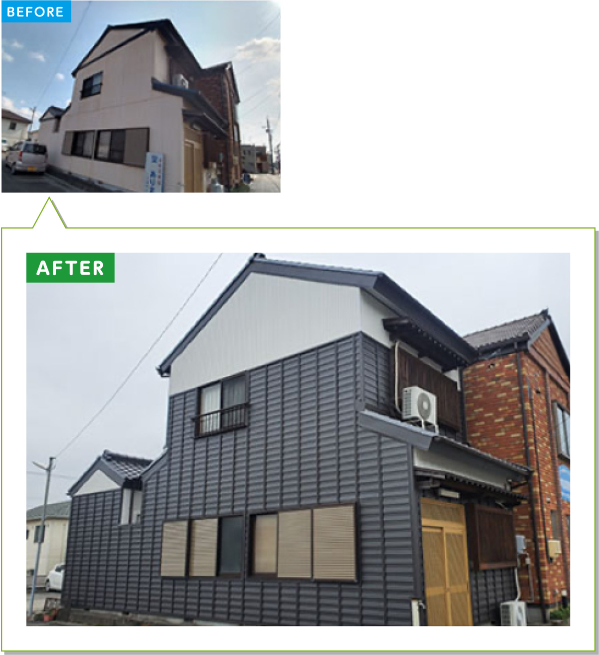 戸建住宅の外壁施工事例07：窯業系サイディングの外壁をガルバリウムカバー工法に