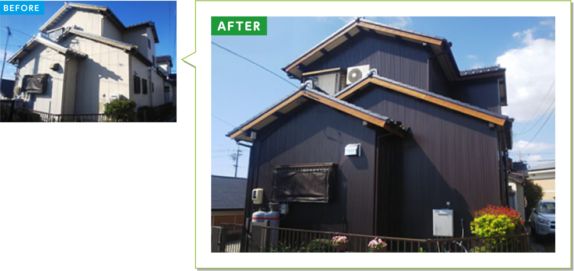 戸建住宅の外壁施工事例08：窯業系サイディングの外壁をガルバリウムカバー工法に