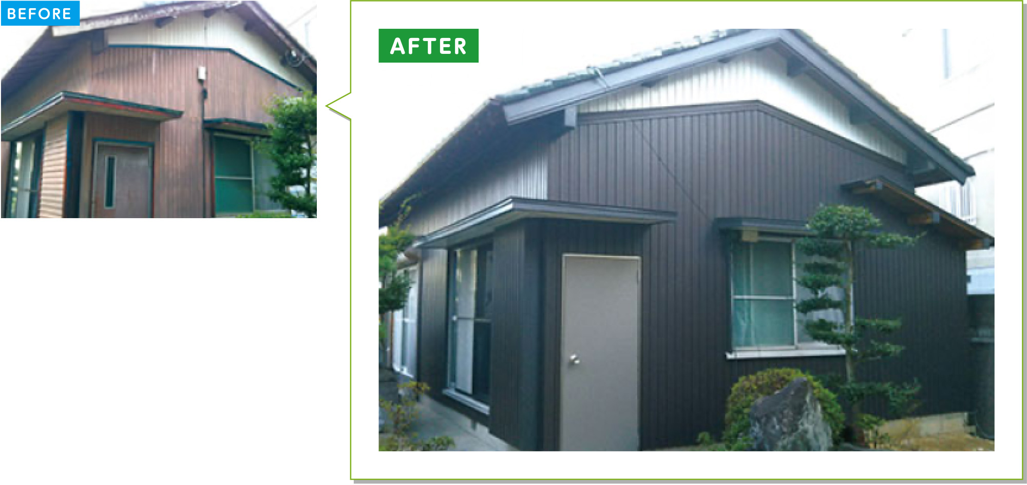 戸建住宅の外壁施工事例11：古くなったトタン板の外壁をガルバリウムに貼り替え